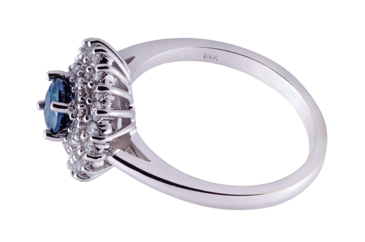 14K White Gold Sapphire Round Cut Ring Side View