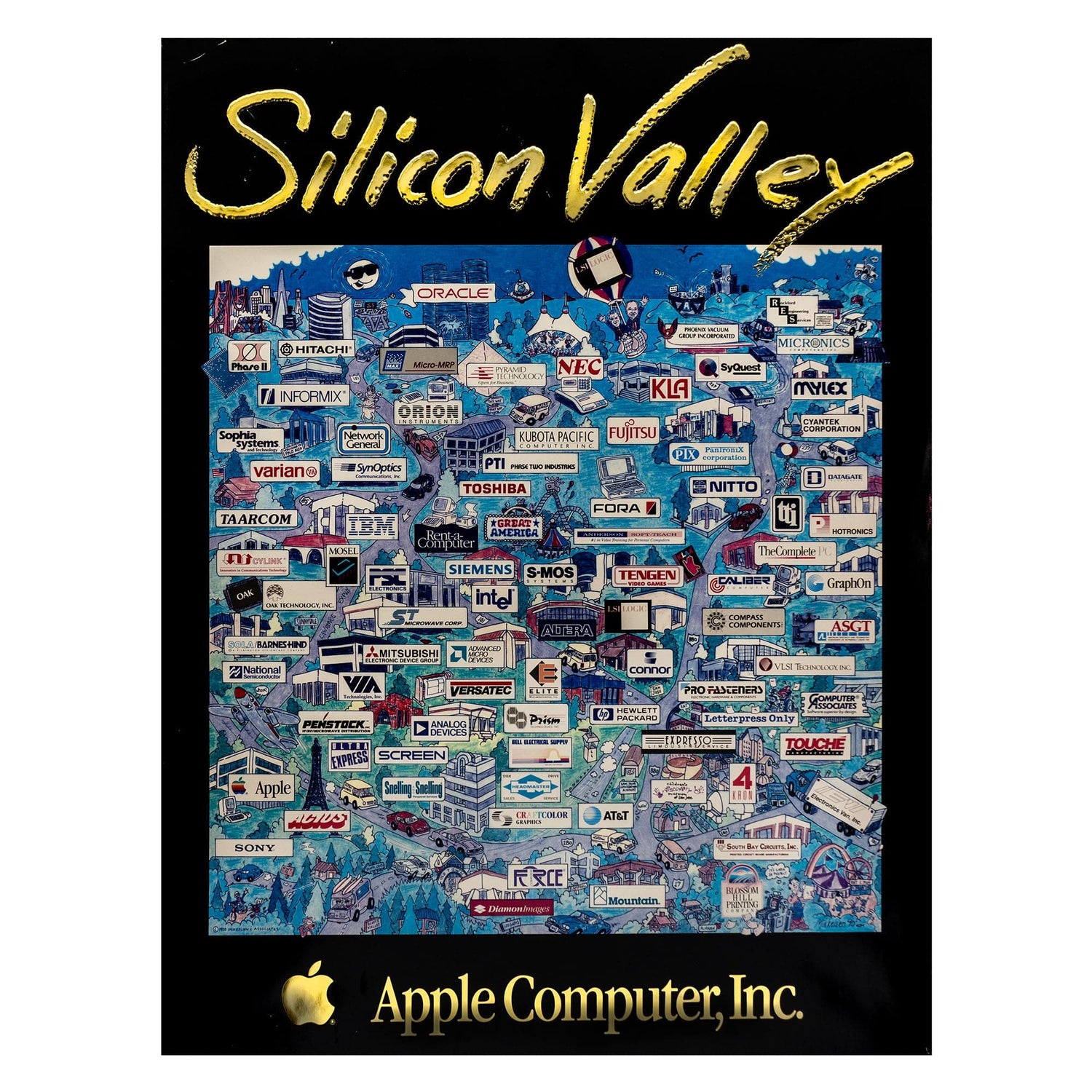 Apple Computer Poster Map of Silicon Valley in 1990 ZOOM