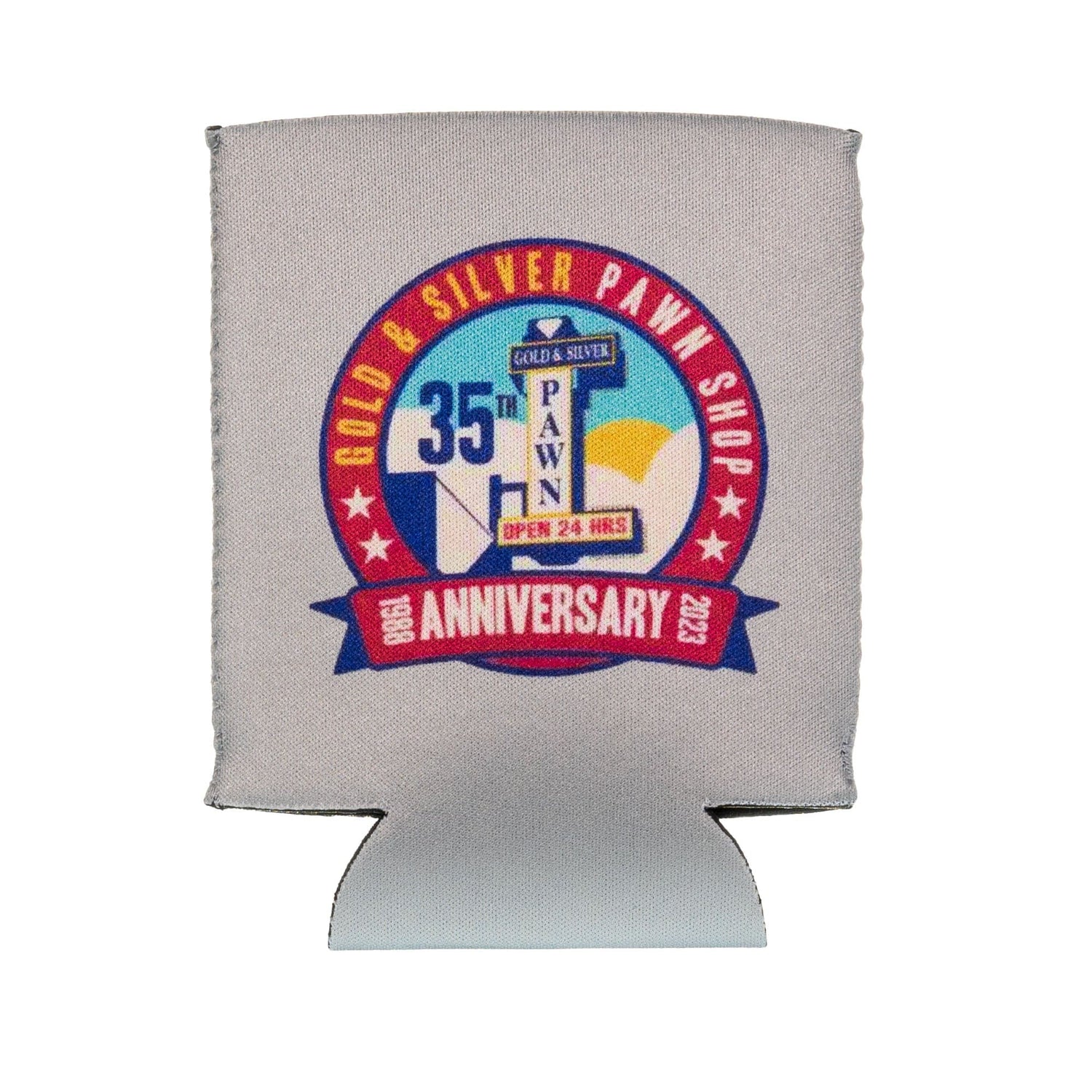 Gold & Silver Pawn Shop 35th Anniversary Cup Koozie Grey 