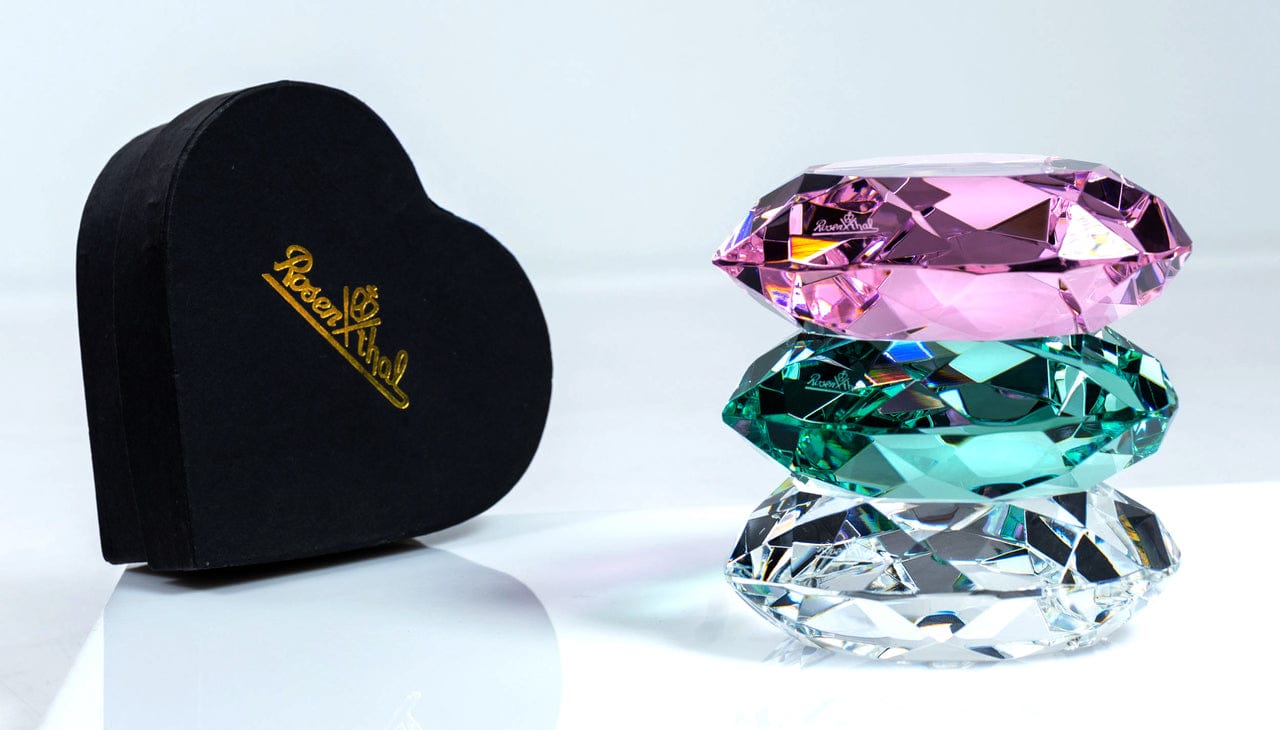 At Pawn Stars: Rosenthal Crystal Heart Paperweights - Pink, Clear, Teal - 3 in 1 and Heart-Shaped Box