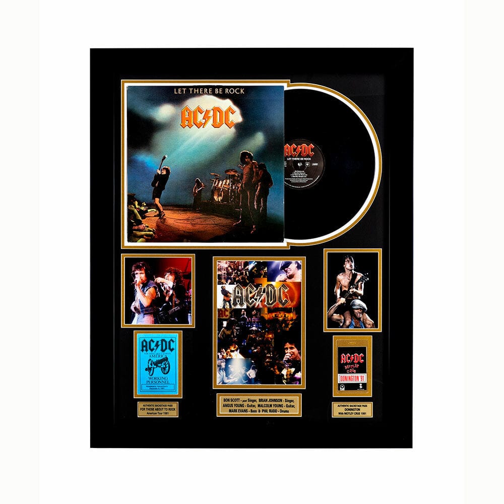AC/DC Memorabilia - Record and Backstage Passes framed