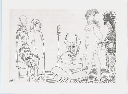 Pablo Picasso: Le Cocu assistant à la Comparution, devant l'Inquisition, d"une Femme Nue Enchaînée par un Bourreau, From Le Cocu Magnifique, 1966-68 Art G S Pawn