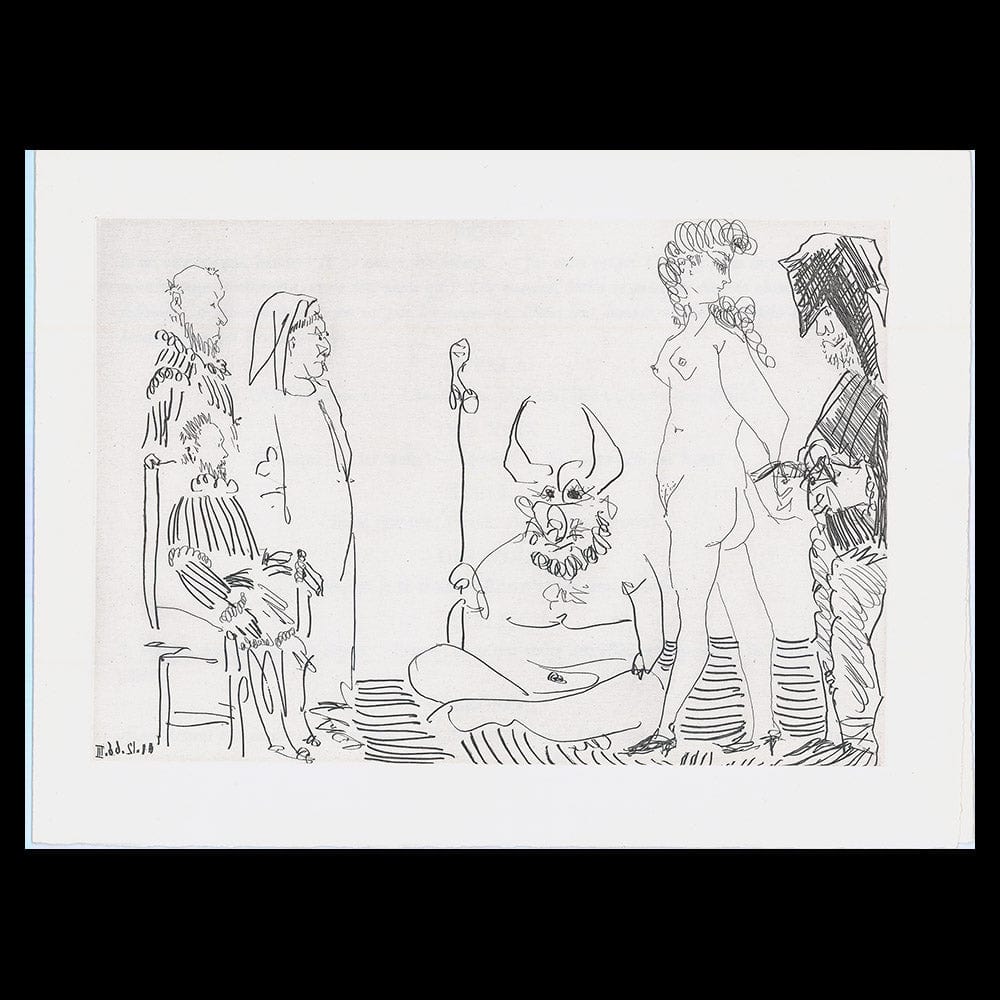 Pablo Picasso: Le Cocu assistant à la Comparution, devant l'Inquisition, d"une Femme Nue Enchaînée par un Bourreau, From Le Cocu Magnifique, 1966-68 Art G S Pawn Default Title