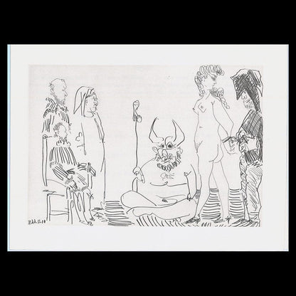 Pablo Picasso: Le Cocu assistant à la Comparution, devant l'Inquisition, d"une Femme Nue Enchaînée par un Bourreau, From Le Cocu Magnifique, 1966-68 Art G S Pawn Default Title