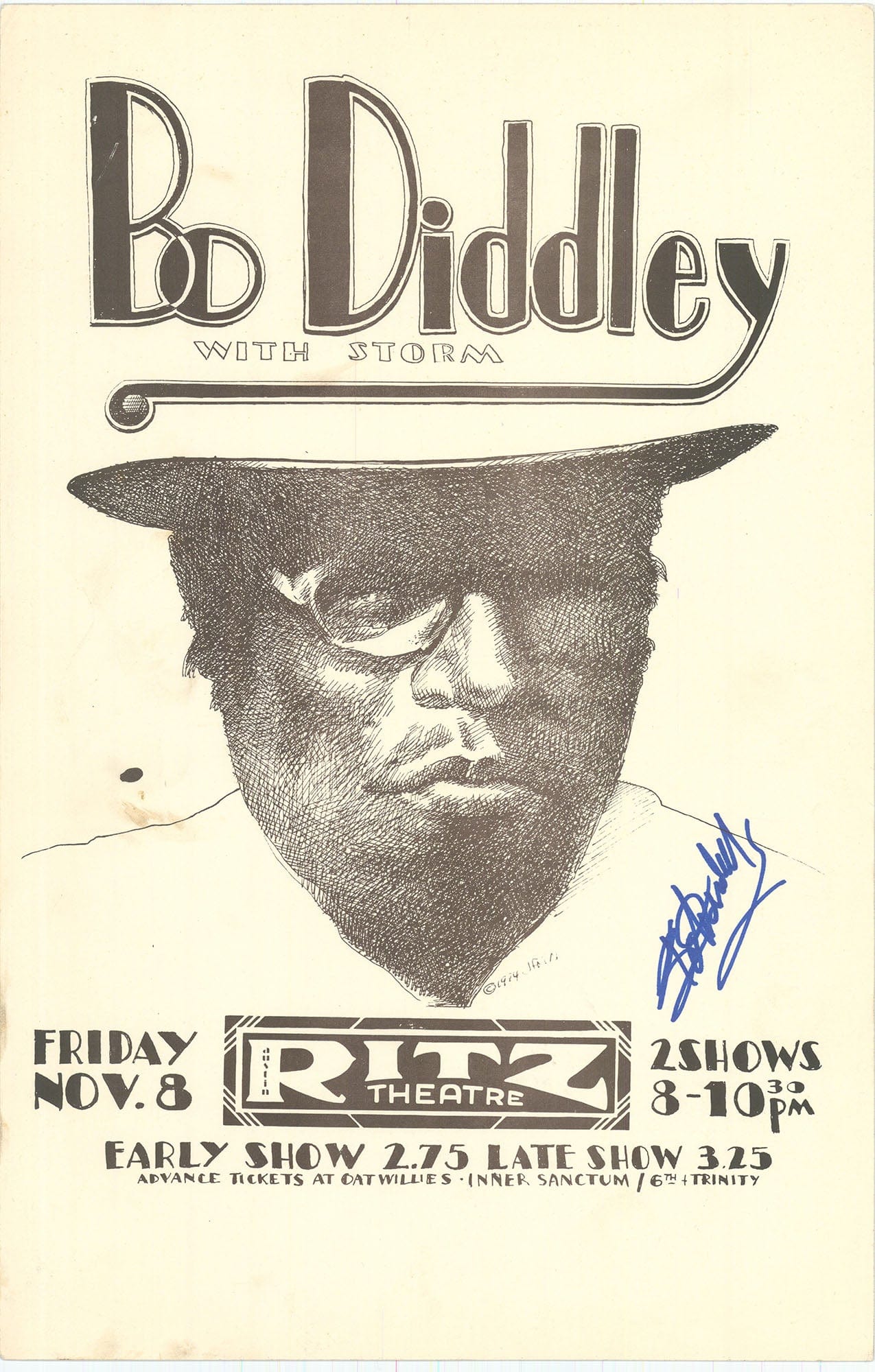 Autographed Bo Diddley Vintage Poster by Jim Franklin