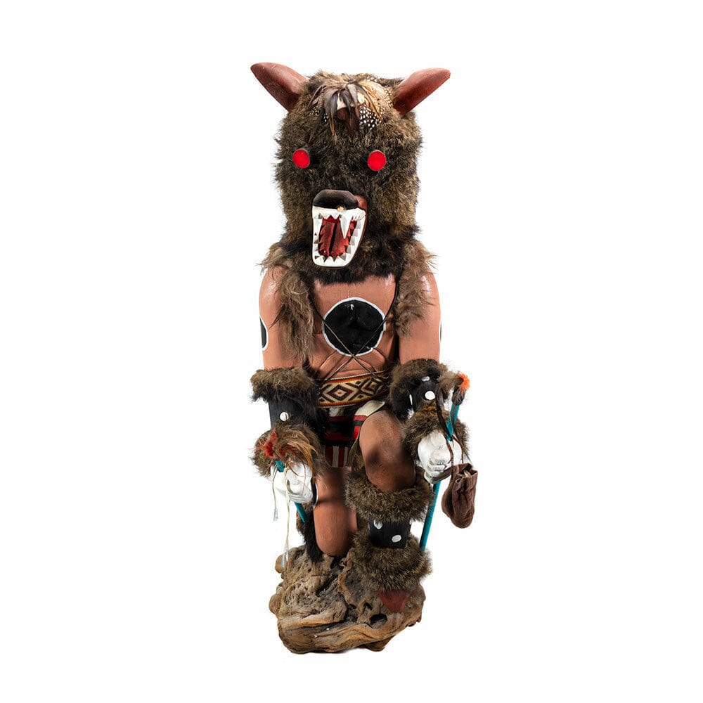Kweo The Wolf- Native American in Wolf Mask Wood Carving/Sculpture Thumb