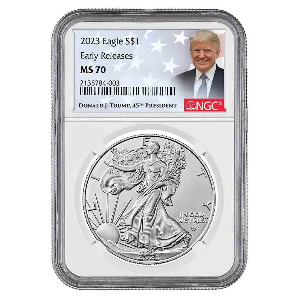 2023 US Silver Eagle Donald Trump Label MS70 NGC