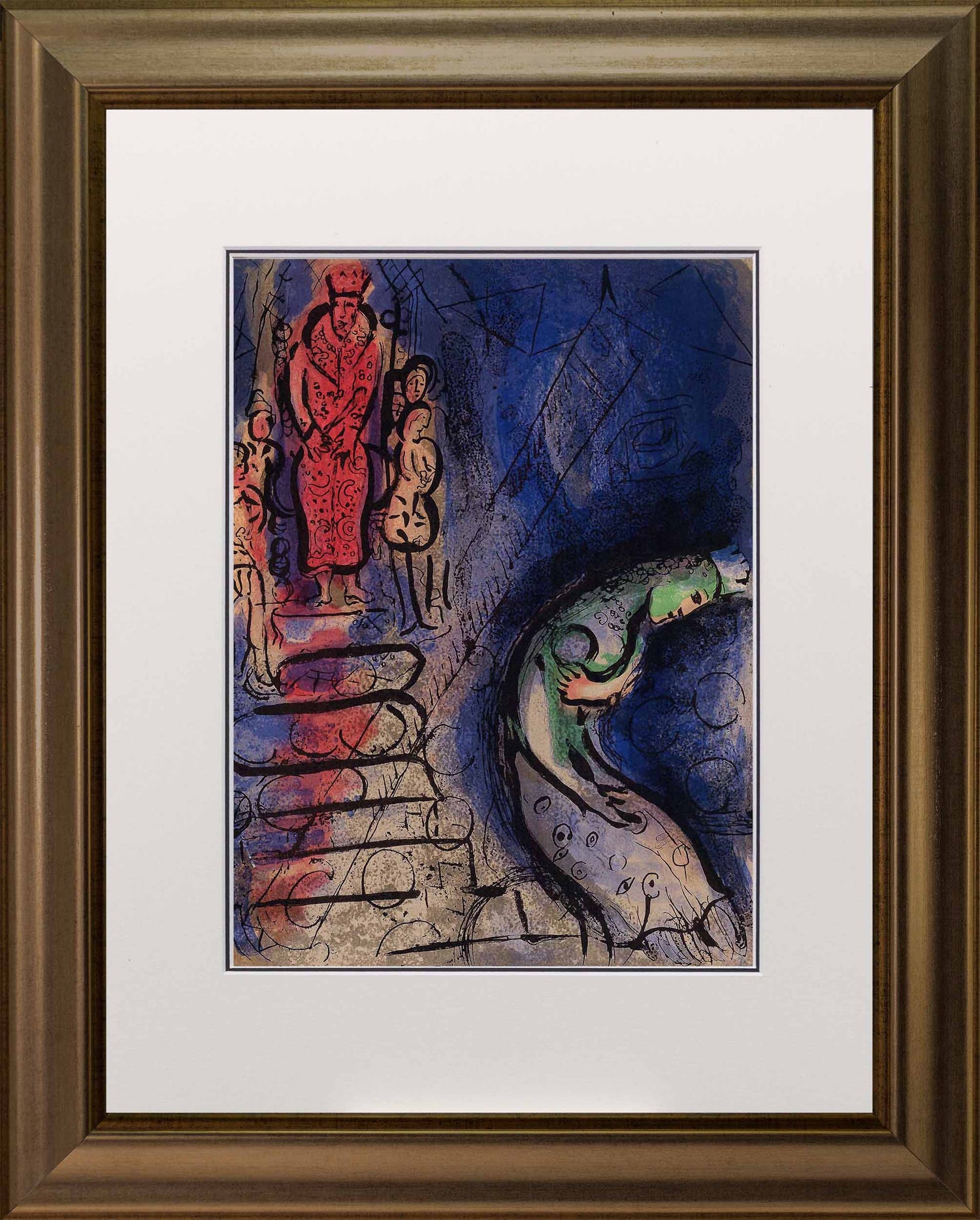 Marc Chagall; Assuerus Chasse Vashti lithograph Verve – Nos 37-38 frame