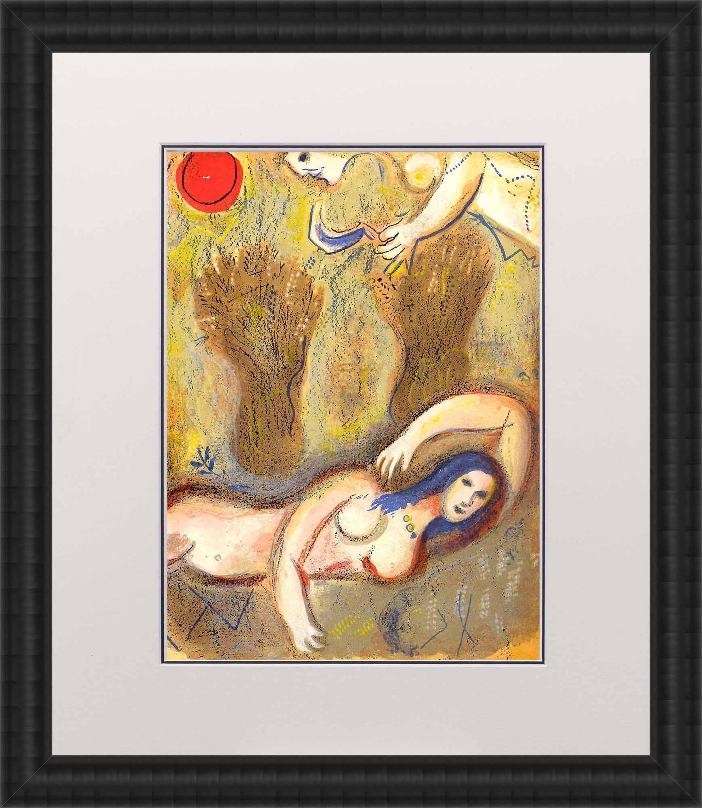 Marc Chagall; Booz se Reveille et Voit Ruth a ses Pieds lithograph Verve – Nos 37-38 frame