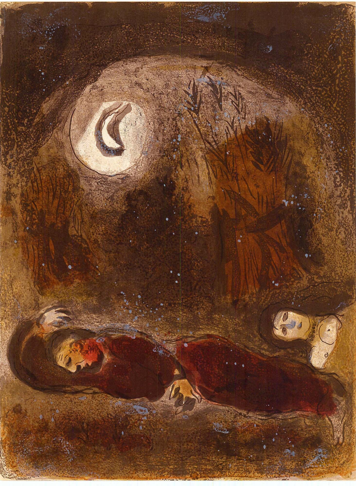 Marc Chagall; Ruth aux pieds de Booz lithograph Verve – Nos 37-38
