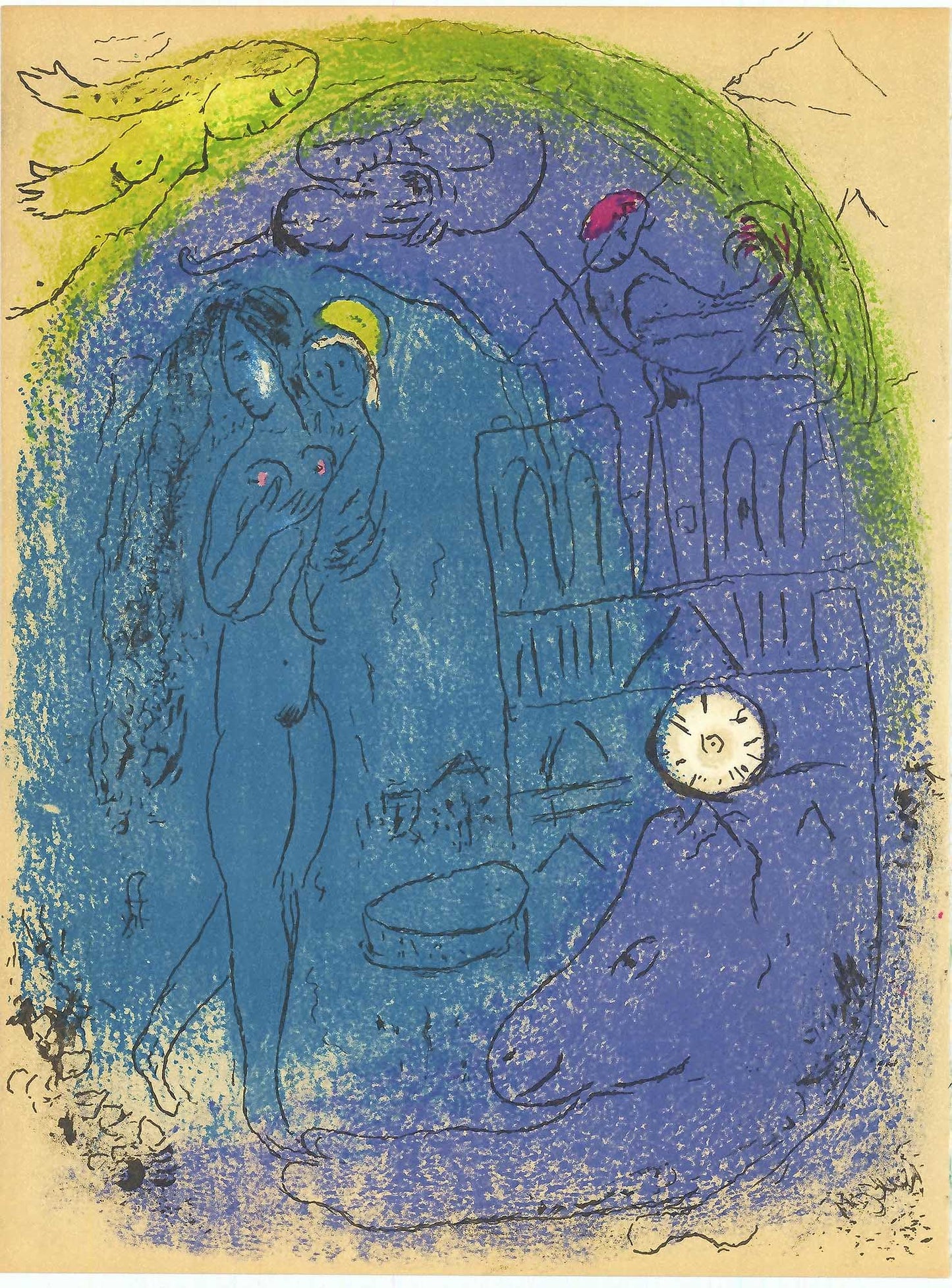 Marc Chagall; Vision de Paris: Mere et Enfant devant Notre-Dame lithograph  Verve – Vol 7. No. 27