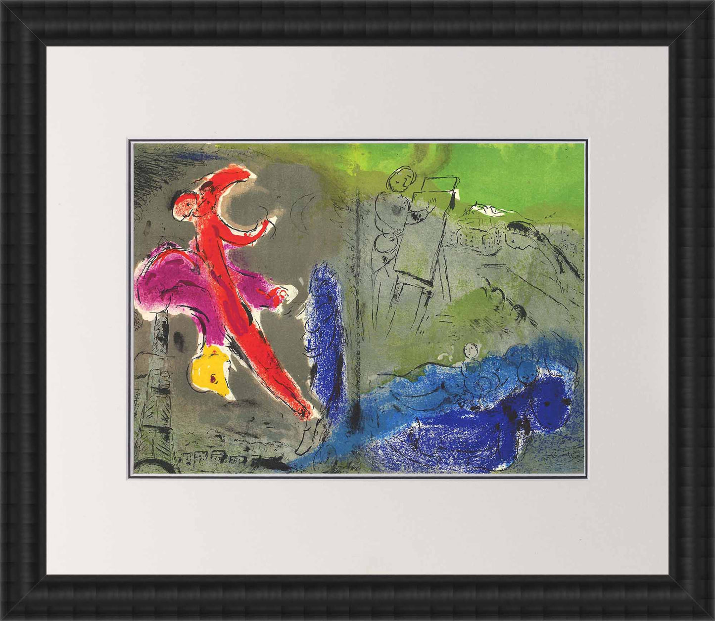 Marc Chagall; Vision de Paris: Le peintre, ses modeles, la Tour Eiffel lithograph Verve – Vol 7. No. 27 frame
