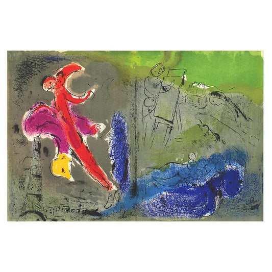 Marc Chagall; Vision de Paris: Le peintre, ses modeles, la Tour Eiffel lithograph  Verve – Vol 7. No. 27