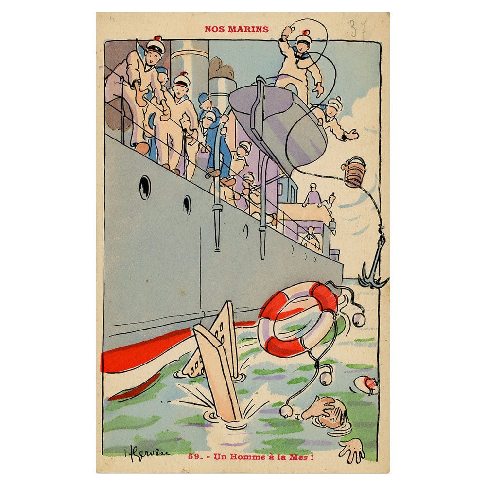 Vintage 1910s FRENCH WWI Postcard - 59 Un Homme a la Mer!