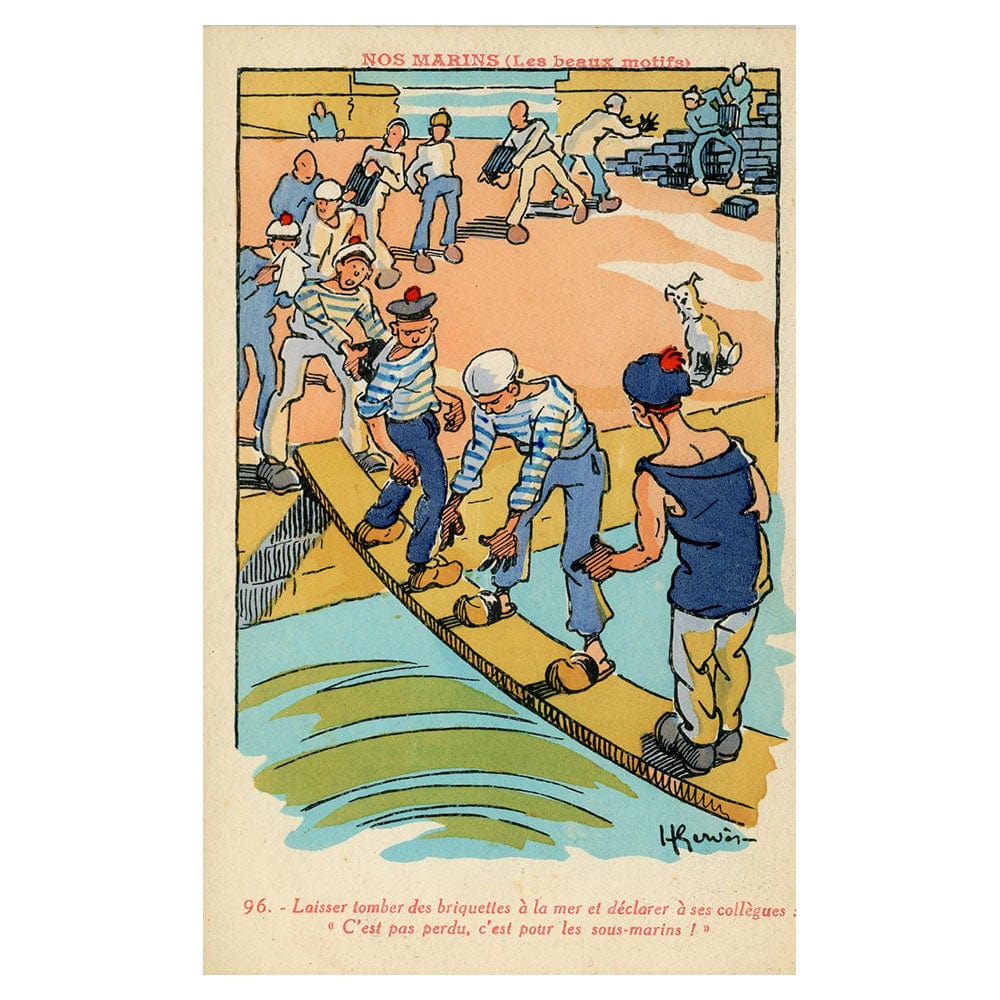 1910s FRENCH WWI Postcard - 96 Laisser tomber des briquelles a la mer et declarer a ses collegues