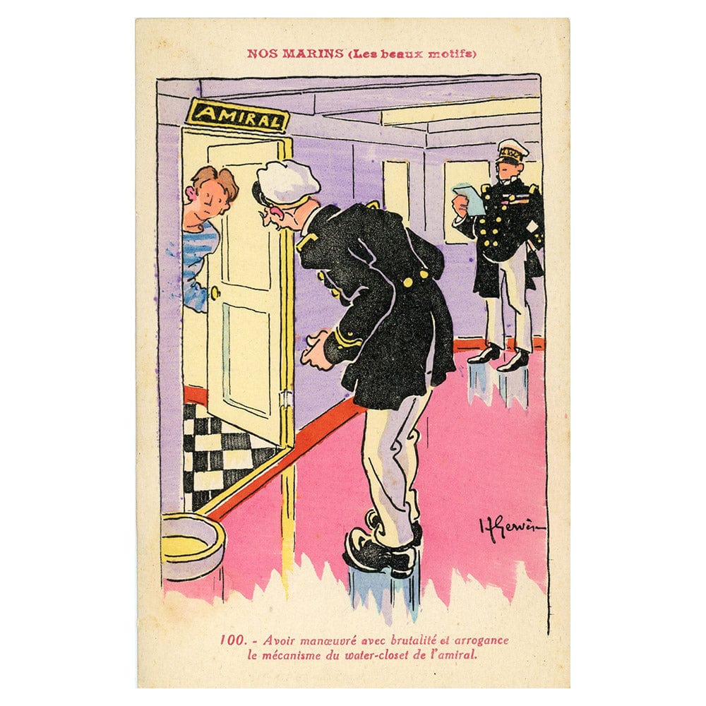 1910s FRENCH WWI Postcard - 100 Avoir maneuvre avec brutalite et arrogance le mecanisme du water-closet de l'amiral