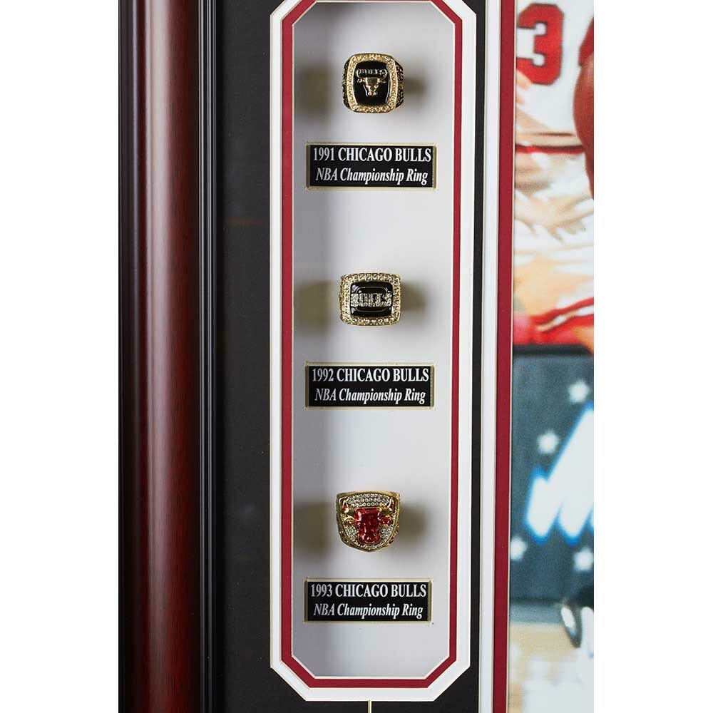 Framed Michael Jordan 6-Ring Championship Memorabilia Wall Art