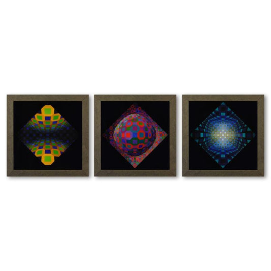 Vasarely; Okta - Stri, Planetary, et Ondocto - Re de la serie Structures Universelles De L'Octogone (Triptych)